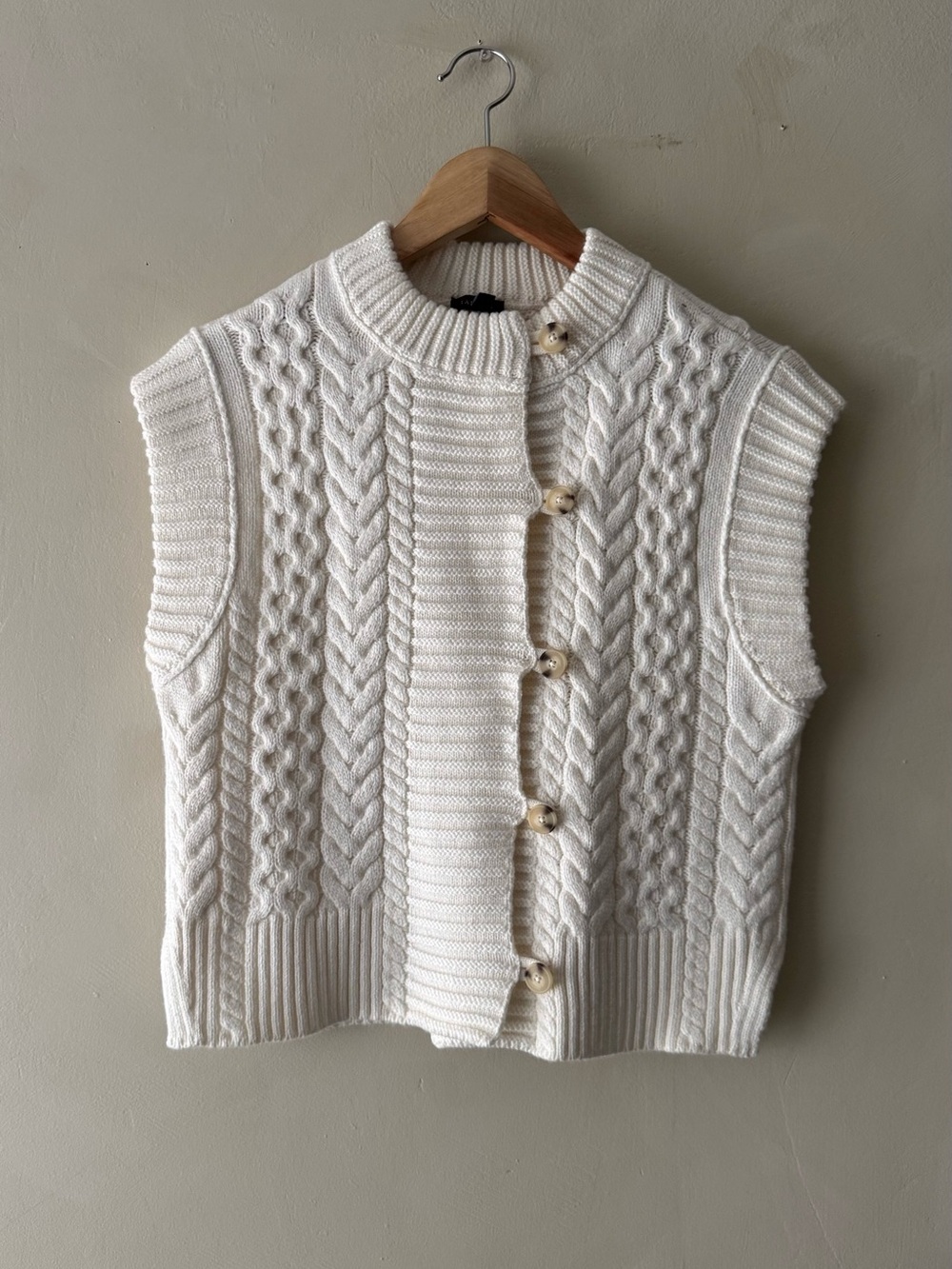 Talbots Cream Cable-Knit Button Front Sweater Vest 59
